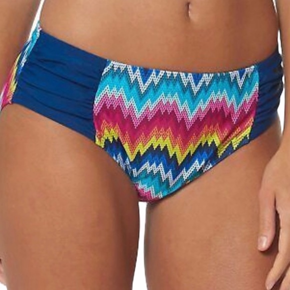 Skechers Women’s Flamin Hot Hipster Bikini Bottom Swimwear Blue Zigzag Medium - Picture 3 of 16